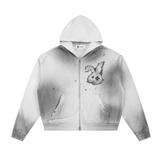 BROKEN BUNNY SUN-FADED ZIP HOODIE