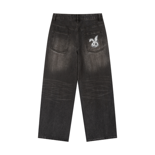 BROKEN BUNNY VINTAGE-WASH HEAVY DENIM PANTS