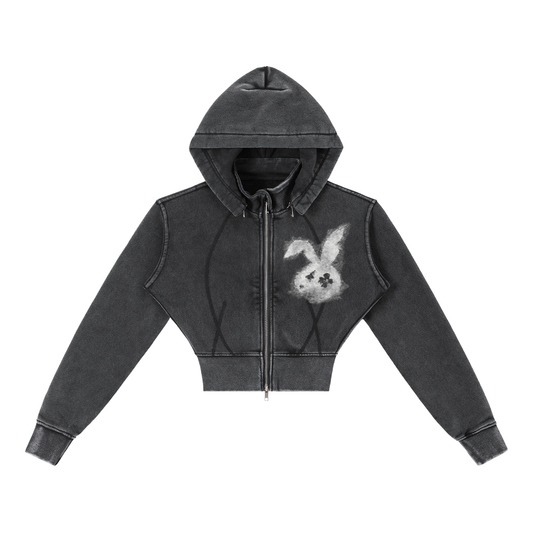 BROKEN BUNNY SNOW-WASHED CROP HOODIE